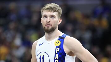 INDIANAPOLIS, INDIANA - FEBRUARY 12: Domantas Sabonis #11 of the Indiana Pacers watches the action against the Milwaukee Bucks at Bankers Life Fieldhouse on February 12, 2020 in Indianapolis, Indiana. NOTE TO USER: User expressly acknowledges and agrees that, by downloading and or using this photograph, User is consenting to the terms and conditions of the Getty Images License Agreement. Andy Lyons/Getty Images/AFP
== FOR NEWSPAPERS, INTERNET, TELCOS & TELEVISION USE ONLY ==