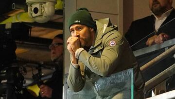 Wrexham co-owner Ryan Reynolds reacts in the stands during the Emirates FA Cup fourth round match at The Racecourse Ground, Wrexham. Picture date: Sunday January 29, 2023. (Photo by Peter Byrne/PA Images via Getty Images)