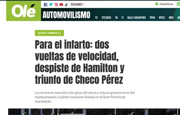 La prensa internacional reaccionó al triunfo de 'Checo' en Azerbaiján