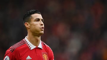 MANCHESTER, ENGLAND - OCTOBER 16: Cristiano Ronaldo of Manchester United reacts during the Premier League match between Manchester United and Newcastle United at Old Trafford on October 16, 2022 in Manchester, England. (Photo by Dan Mullan/Getty Images)