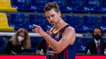 Pau Gasol of Fc Barcelona gestures during the Turkish Airlines EuroLeague match between FC Barcelona and FC Bayern Munich at Palau Blaugrana on April 09, 2021 in Barcelona, Spain.
AFP7
09/04/2021 ONLY FOR USE IN SPAIN