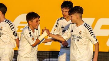 Los jugadores del Madrid celebran el gol de Duarte a la Juventus en cuartos de final de LaLiga FC Futures.