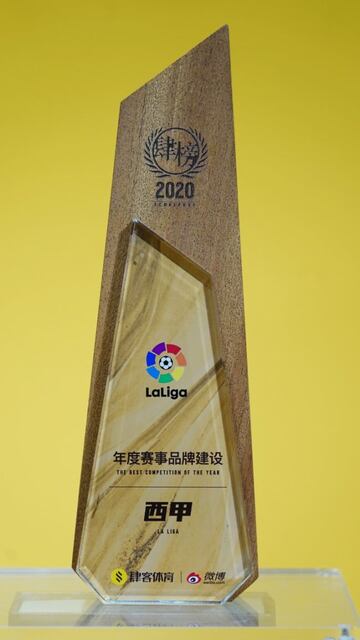 El trofeo para LaLiga reconocida en China como mejor competición en 2020.