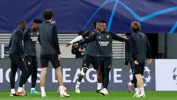 Vinicius, en un momento del entrenamiento del Real Madrid en el Red Bull Arena.