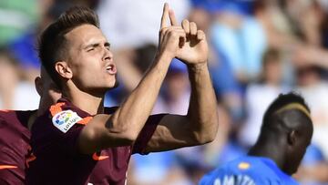 Denis Suárez celebrando su gol del Barcelona al Getafe.