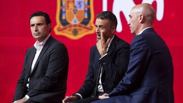 19/07/18 RFEF REAL FEDERACION ESPA&Ntilde;OLA DE FUTBOL SELECCION ESPA&Ntilde;OLA ESPA&Ntilde;A
 PRESENTACION SELECCIONADOR NACIONAL
 LUIS ENRIQUE JOSE FRANCISCO MOLINA LUIS RUBIALES