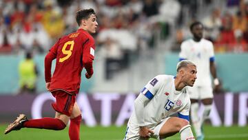 Spain's midfielder #09 Gavi celebrates after scoring his team's fifth goal during the Qatar 2022 World Cup Group E football match between Spain and Costa Rica at the Al-Thumama Stadium in Doha on November 23, 2022. (Photo by Raul ARBOLEDA / AFP)