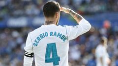 Sergio Ramos de espaldas en el partido de Liga Getafe-Real Madrid el 14 de octubre de 2017