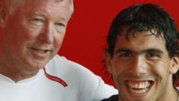 <b>MANCHESTER UNITED </b>Alex Ferguson y Carlos Tévez.