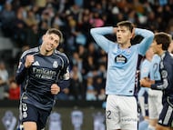 Valverde celebra el gol que dio el triunfo al Madrid ante un desesperado Javi Rodríguez.