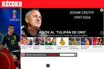 La prensa llora la muerte de Cruyff