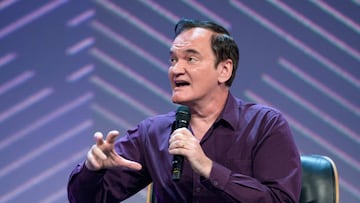 18 May 2022, Hamburg: Director Quentin Tarantino gestures during his appearance. The OMR digital festival in Hamburg focuses on a combination of trade fair, workshops and party. Photo: Jonas Walzberg/dpa (Photo by Jonas Walzberg/picture alliance via Getty Images)