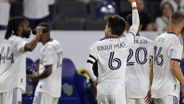 Aug 26, 2023; Carson, California, USA; Los Angeles Galaxy midfielder Riqui Puig (6) celebrates after he scored a goal in the second half against the Chicago Fire at Dignity Health Sports Park. Mandatory Credit: Jayne Kamin-Oncea-USA TODAY Sports