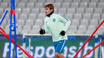 Griezmann, en el entrenamiento en el Jan Breydel, escenario del Brujas-Atlético.
