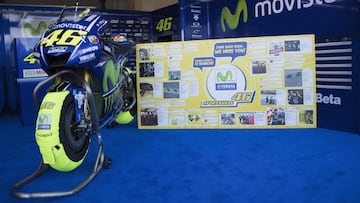 MISANO ADRIATICO, ITALY - SEPTEMBER 08:  The bike of Valentino Rossi of Italy and Movistar Yamaha MotoGP parks with the sign &quot;ForzaVale&quot; in box during the MotoGP of San Marino - Free Practice at Misano World Circuit on September 8, 2017 in Misano Adriatico, Italy.  (Photo by Mirco Lazzari gp/Getty Images)