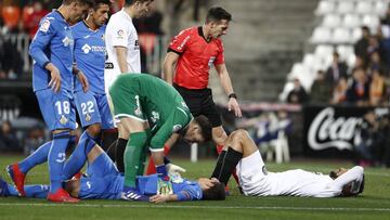 29/01/19  PARTIDO COPA DEL REY CUARTOS VUELTA 
 VALENCIA CF - GETAFE 
 MAKSIMOVIC GARAY LESION CHOQUE DE CABEZAS