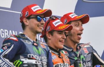 Jorge Lorenzo, Marc Márquez y Valentino Rossi. 