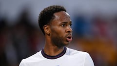 WOLVERHAMPTON, ENGLAND - JUNE 14: Raheem Sterling of England looks on during the UEFA Nations League - League A Group 3 match between England and Hungary at Molineux on June 14, 2022 in Wolverhampton, England. (Photo by Michael Regan - The FA/The FA via Getty Images)