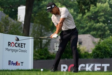 Satoshi Kodaira of Japan hits a tee shot on the 12th hole during a practice round prior to the Rocket Mortgage Classic at Detroit Golf Club on June 28, 2023 in Detroit, Michigan. 