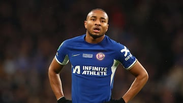 Christopher Nkunku, jugador del Chelsea, durante la final de Carabao Cup ante el Liverpool.