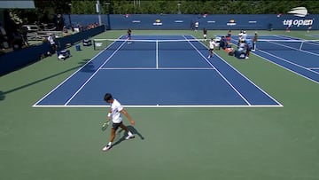 Carlos Alcaraz, en un entrenamiento con Flavio Cobolli en el US Open.