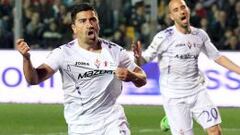 David Pizarro celebra un gol contra el Atalanta. 