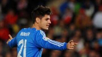 Morata celebra un gol con el Madrid.