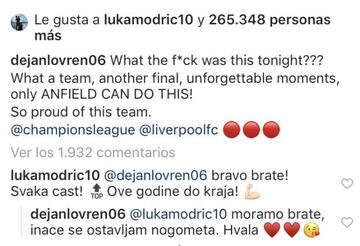 La felicitación de Luka Modric a Dejan Lovren.