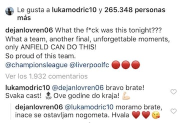 La felicitación de Luka Modric a Dejan Lovren.