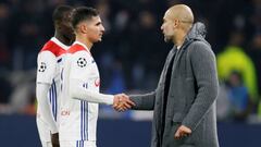 Pep Guardiola y Houssem Aouar.