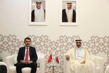 Turkish Minister of Environment, Urbanization and Climate Change Murat Kurum meets with his Qatari counterpart Sheikh Dr. Faleh bin Nasser bin Ahmed bin Ali Al-Thani during COP27.