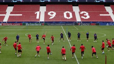 El Atlético, durante el entrenamiento en el Wanda Metropolitano.