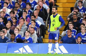 Cesc Fabregas looks on from the sidelines during the Premier League match against West Ham.