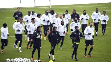 El Sporting, durante el entrenamiento previa al choque