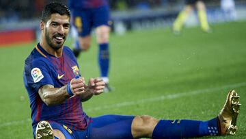 Luis Suárez después de marcar un gol contra la Real Sociedad.