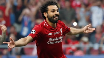 Soccer Football - Champions League Final - Tottenham Hotspur v Liverpool - Wanda Metropolitano, Madrid, Spain - June 1, 2019  Liverpool&#039;s Mohamed Salah celebrates scoring their first goal from the penalty spot   REUTERS/Susana Vera