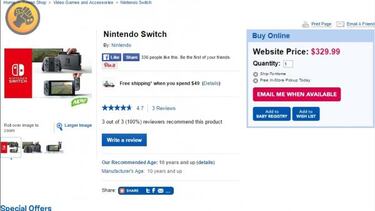 Nintendo Switch por 249 dólares, según Toys “R” Us