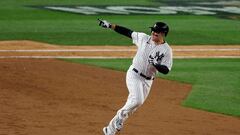 NEW YORK, NEW YORK - OCTOBER 11: Anthony Rizzo #48 of the New York Yankees celebrates after hitting a two run home run against Cal Quantrill #47 of the Cleveland Guardians during the sixth inning in game one of the American League Division Series at Yankee Stadium on October 11, 2022 in New York, New York.   Jamie Squire/Getty Images/AFP