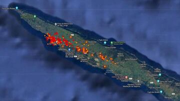 FILE PHOTO: Satellite map shows seismic activity at Sao Jorge island after around 1,100 small earthquakes have rattled one of Portugal&#039;s mid-Atlantic volcanic islands in less than 48 hours in Azores islands, Portugal. March 21, 2022. CIVISA (Azore&#0