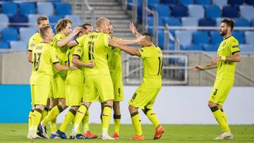 Bratislava (Slovakia), 04/09/2020.- Michael Krmencik (C) of Czech Republic celebrates a goal during the UEFA Nations League group stage soccer match between Slovakia and Czech Republic in Bratislava, Slovakia, 04 September 2020. (República Checa, E