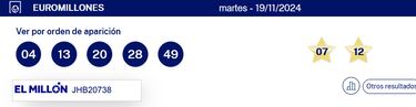 Euromillones: comprobar los resultados del sorteo de hoy, martes 19 de noviembre
