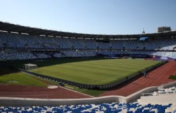 Interior del Dinamo Arena de Tbilisi, decorado con motivo de la Supercopa de Europa.