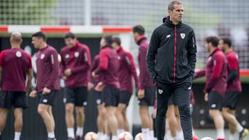 Garitano, en un entrenamiento de esta temporada