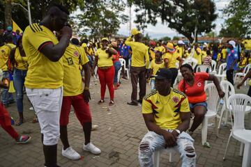 Colombia fans of react during the World Cup match between Colombia and England in Yerry Mina's hometown Guachene, Colombia, on 3 July 2018.