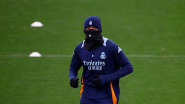 Mbappé, durante una sesión de entrenamiento con el Real Madrid.