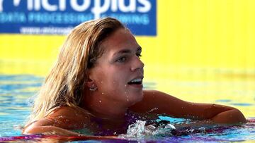 GLASGOW, SCOTLAND - AUGUST 09:  Yuliya Efimova of Russia celebrates winning Gold in the Women&#039;s 50m Breastroke Final during the swimming on Day eight of the European Championships Glasgow 2018 at Tollcross International Swimming Centre on August 9, 2018 in Glasgow, Scotland. This event forms part of the first multi-sport European Championships.  (Photo by Clive Rose/Getty Images)