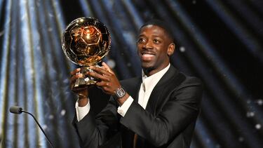 PARIS, FRANCE - SEPTEMBER 22: Ousmane Dembele poses with the Men’s Ballon d’Or trophy during the 69th Ballon D'Or Ceremony at Theatre Du Chatelet on September 22, 2025 in Paris, France. (Photo by Kristy Sparow - UEFA/UEFA via Getty Images)