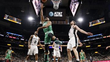 Dec 14, 2016; San Antonio, TX, USA; Boston Celtics center Al Horford (42) shoots the ball past San Antonio Spurs center Pau Gasol (16, right) during the second half at AT&amp;T Center. The Spurs won 108-101. Mandatory Credit: Soobum Im-USA TODAY Sports