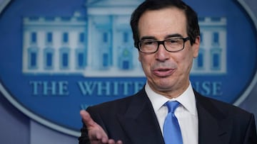 (FILES) In this file photo taken on April 21, 2020, US Treasury Secretary Steven Mnuchin speaks during the daily briefing on the coronavirus pandemic in the Brady Briefing Room of the White House in Washington, DC. - The United States said it will nominat