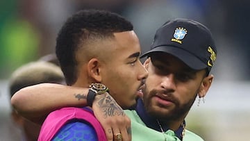 Soccer Football - FIFA World Cup Qatar 2022 - Group G - Cameroon v Brazil - Lusail Stadium, Lusail, Qatar - December 2, 2022 Brazil's Gabriel Jesus and Neymar after the match REUTERS/Paul Childs